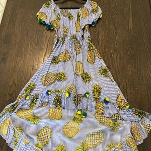 Blue striped maxi with pineapple motif